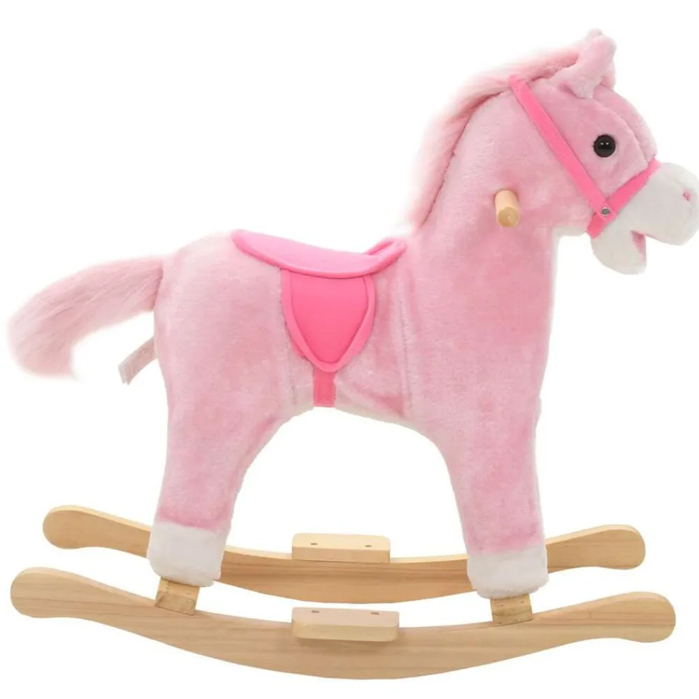 Jouets-vidaXL Cheval à bascule Peluche 65x32x58 cm Rose