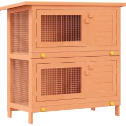 Articles Pour Animaux De Compagnie-vidaXL Clapier d'extérieur Enclos pour petits animaux 4 portes Bois Laiton