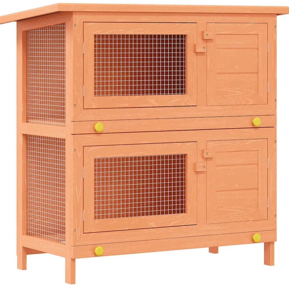Articles Pour Animaux De Compagnie-vidaXL Clapier d'extérieur Enclos pour petits animaux 4 portes Bois Laiton