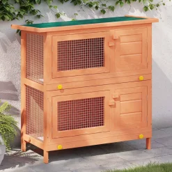 Articles Pour Animaux De Compagnie-vidaXL Clapier d'extérieur Enclos pour petits animaux 4 portes Bois Laiton