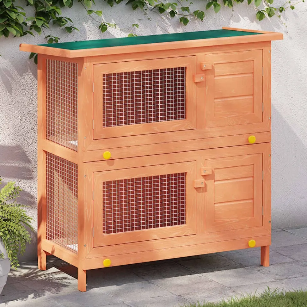 Articles Pour Animaux De Compagnie-vidaXL Clapier d'extérieur Enclos pour petits animaux 4 portes Bois Laiton