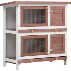 Articles Pour Animaux De Compagnie-vidaXL Clapier d'extérieur 4 portes Bois Marron