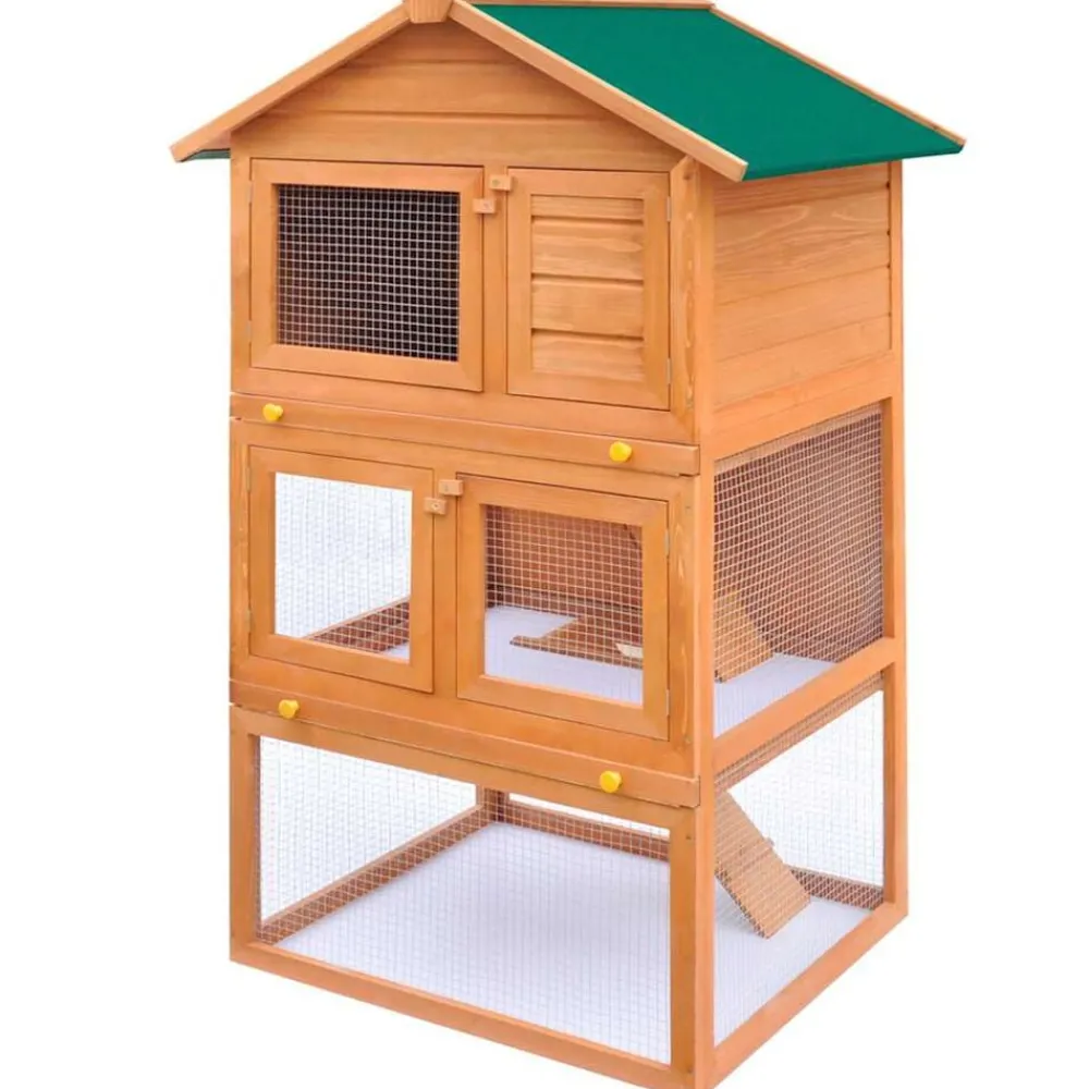 Articles Pour Animaux De Compagnie-vidaXL Clapier d'extérieur Enclos pour petits animaux 3 niveaux Bois