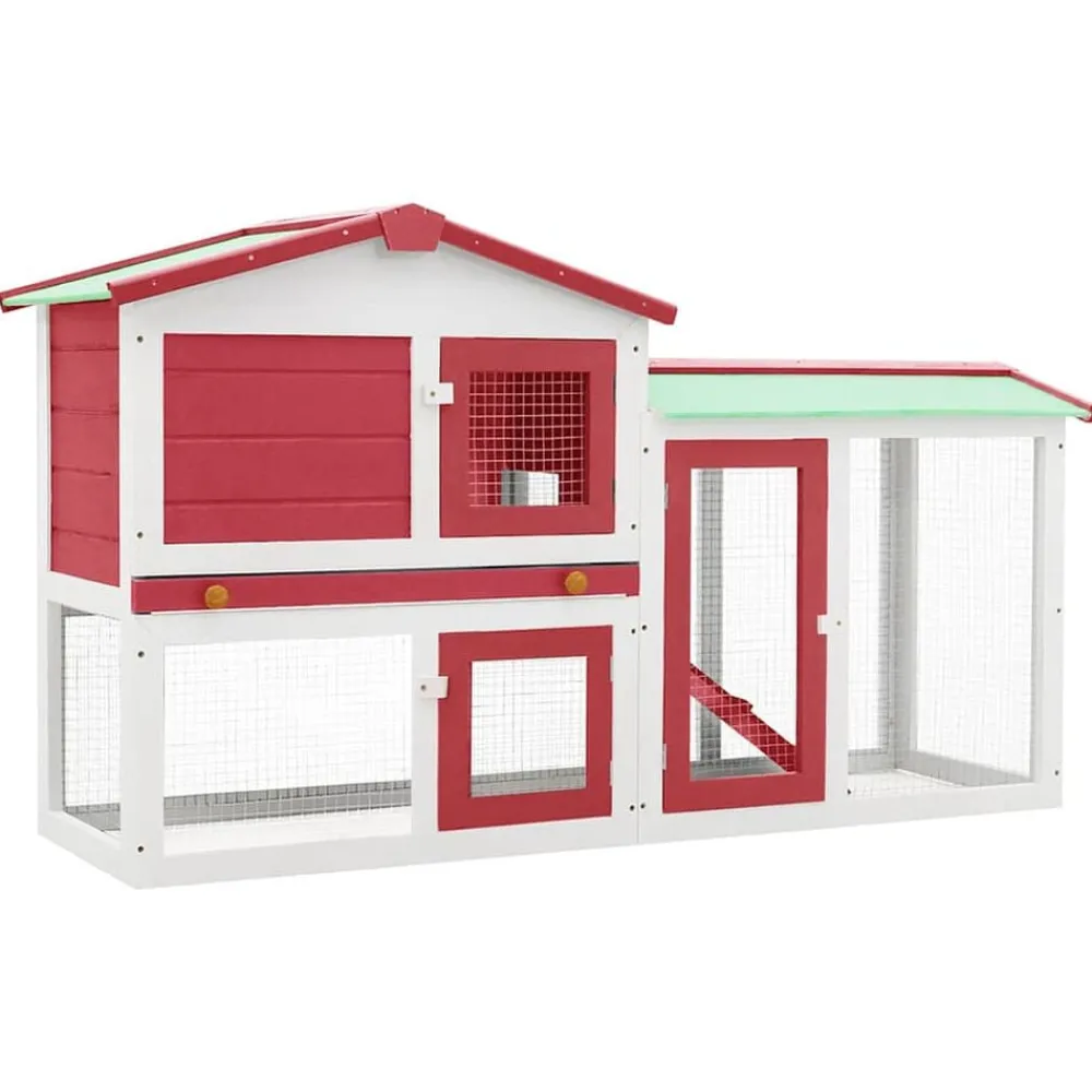 Articles Pour Animaux De Compagnie-vidaXL Clapier large d'extérieur 145x45x84 cm Bois Rouge et blanc