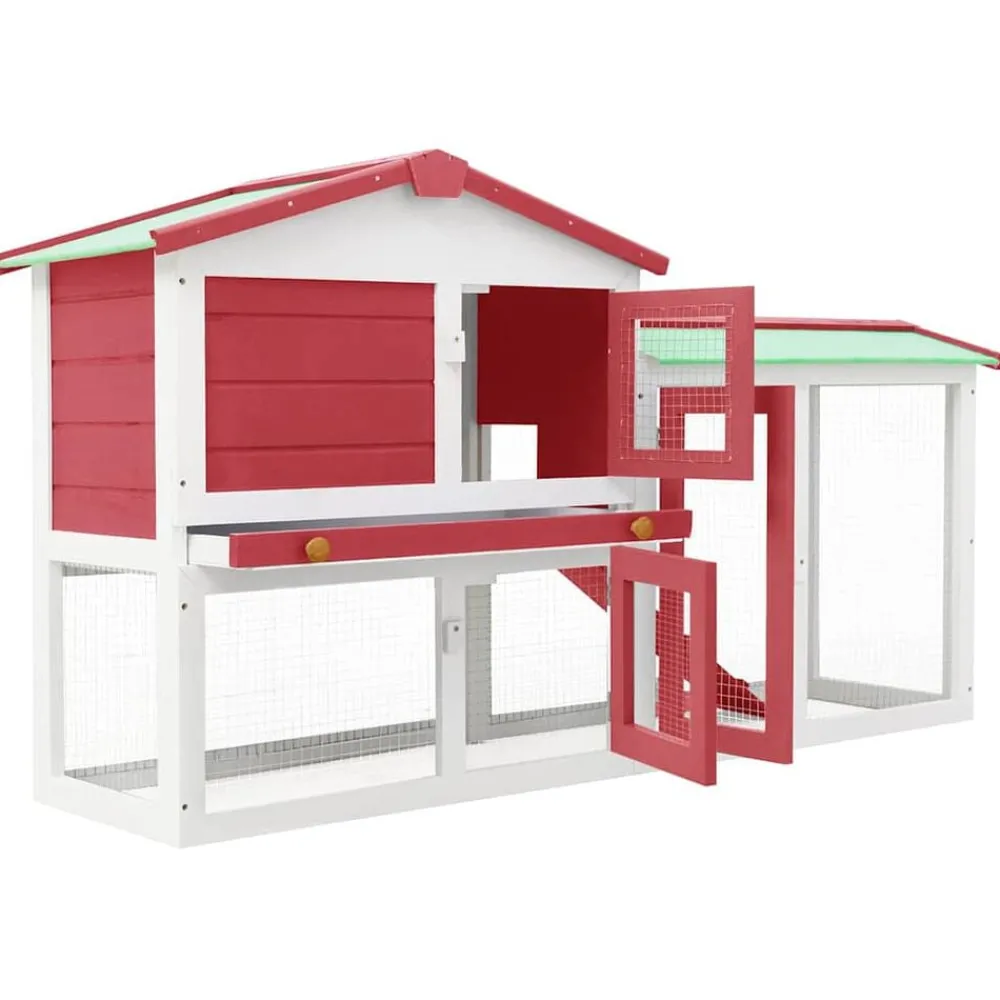 Articles Pour Animaux De Compagnie-vidaXL Clapier large d'extérieur 145x45x84 cm Bois Rouge et blanc