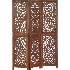 Séparateurs De Pièces-vidaXL Cloison de séparation 3 panneaux 120x165cm Bois manguier Marron