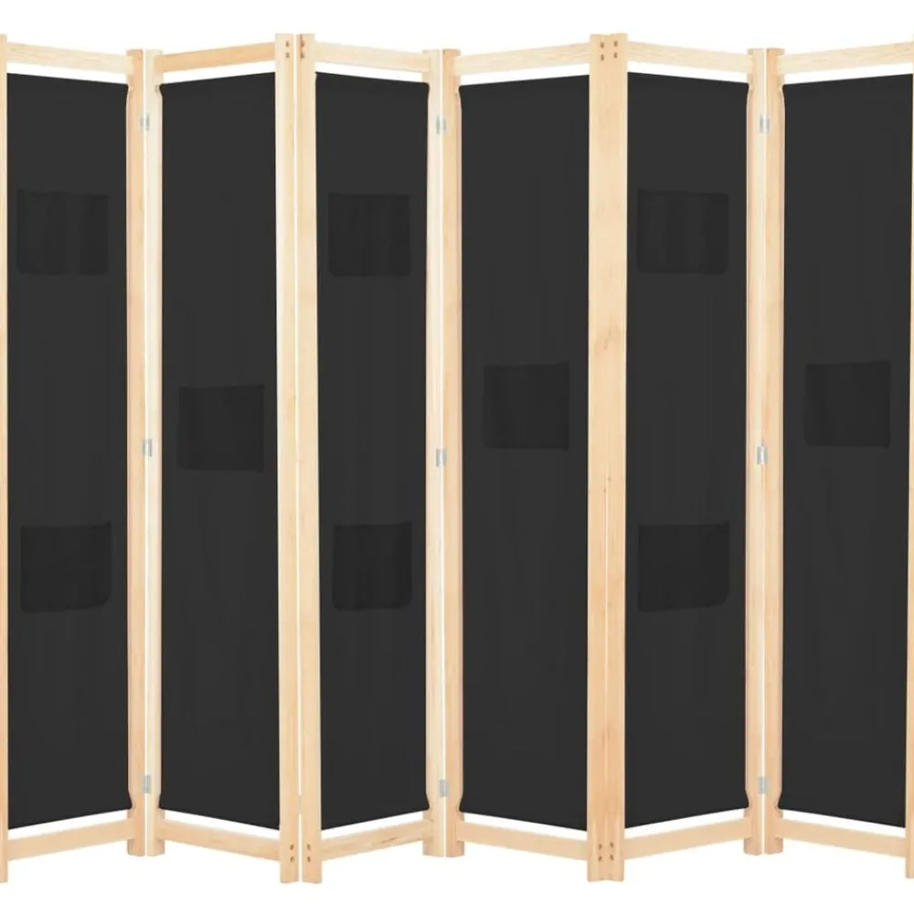 vidaXL Cloison de séparation 6 panneaux Noir 240 x 170 x 4 cm Tissu