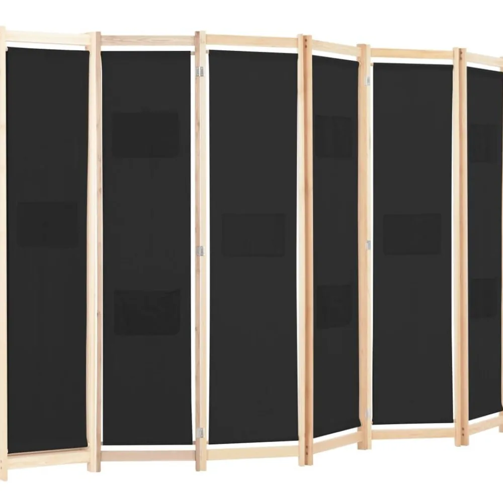 vidaXL Cloison de séparation 6 panneaux Noir 240 x 170 x 4 cm Tissu