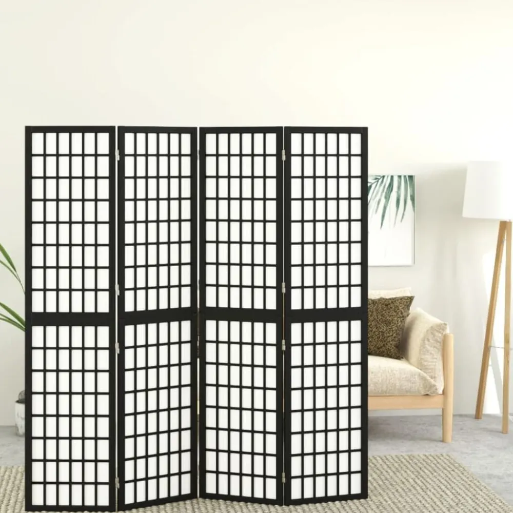 vidaXL Cloison de séparation pliable 4 panneaux 160x170 cm Noir
