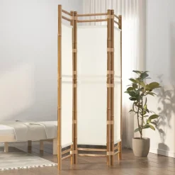 vidaXL Cloison de séparation pliante 3 panneaux 120 cm Bambou et toile