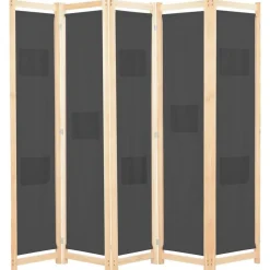 vidaXL Cloison de séparation 5 panneaux Gris 200 x 170 x 4 cm Tissu