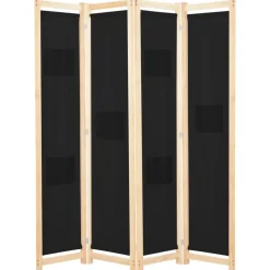 Séparateurs De Pièces-vidaXL Cloison de séparation 4 panneaux Noir 160x170x4 cm Tissu