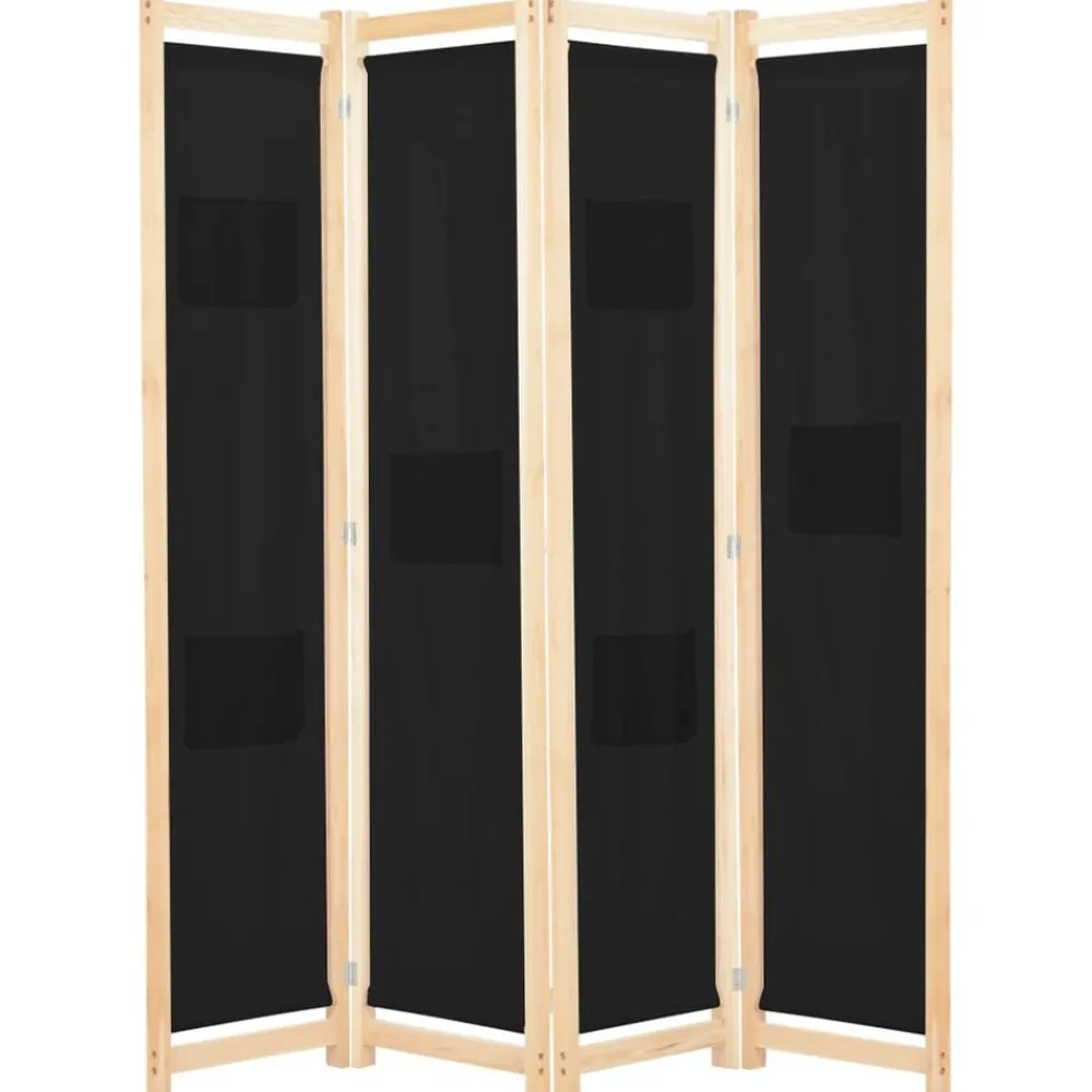 Séparateurs De Pièces-vidaXL Cloison de séparation 4 panneaux Noir 160x170x4 cm Tissu