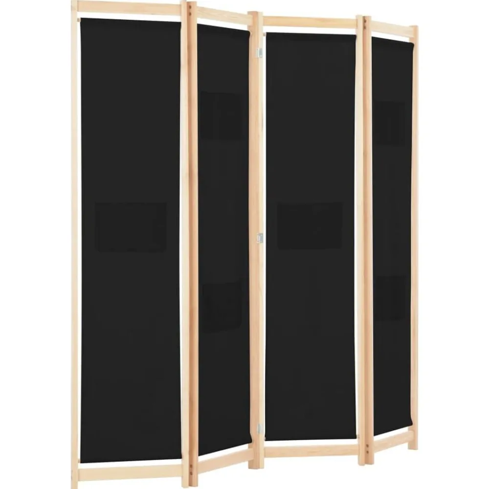 Séparateurs De Pièces-vidaXL Cloison de séparation 4 panneaux Noir 160x170x4 cm Tissu