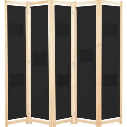 Séparateurs De Pièces-vidaXL Cloison de séparation 5 panneaux Noir 200 x 170 x 4 cm Tissu