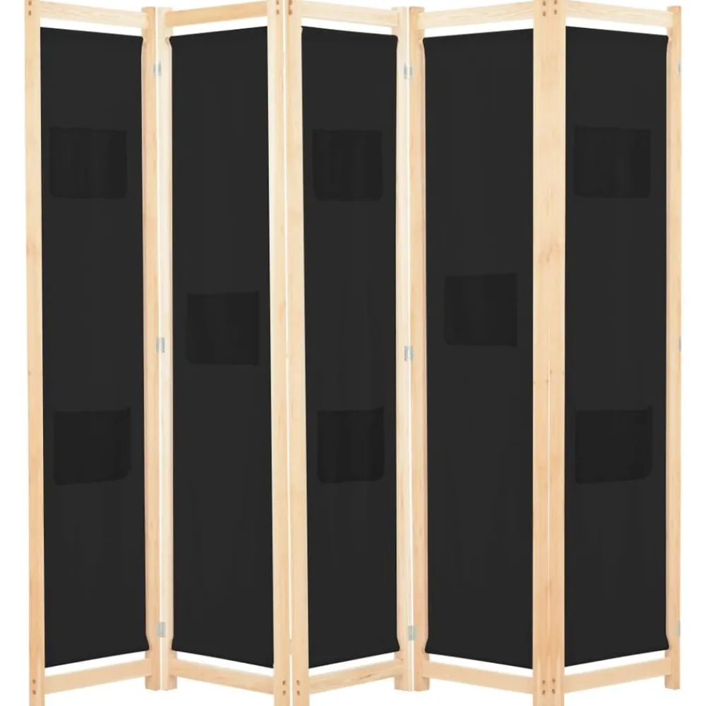 Séparateurs De Pièces-vidaXL Cloison de séparation 5 panneaux Noir 200 x 170 x 4 cm Tissu