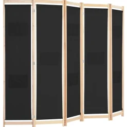 Séparateurs De Pièces-vidaXL Cloison de séparation 5 panneaux Noir 200 x 170 x 4 cm Tissu