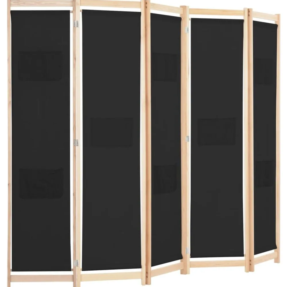 Séparateurs De Pièces-vidaXL Cloison de séparation 5 panneaux Noir 200 x 170 x 4 cm Tissu