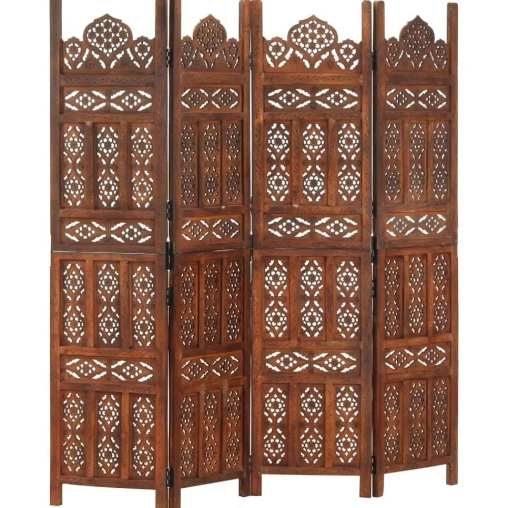 Séparateurs De Pièces-vidaXL Cloison de séparation 4 panneaux Marron 160x165cm Bois manguier Marron foncé