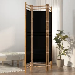 Séparateurs De Pièces-vidaXL Cloison de séparation pliante 3 panneaux 120 cm Bambou et Toile Noir