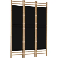 Séparateurs De Pièces-vidaXL Cloison de séparation pliante 3 panneaux 120 cm Bambou et Toile Noir