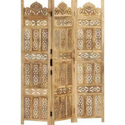 Séparateurs De Pièces-vidaXL Cloison de séparation 3 panneaux 120x165 cm Bois de manguier Marron clair