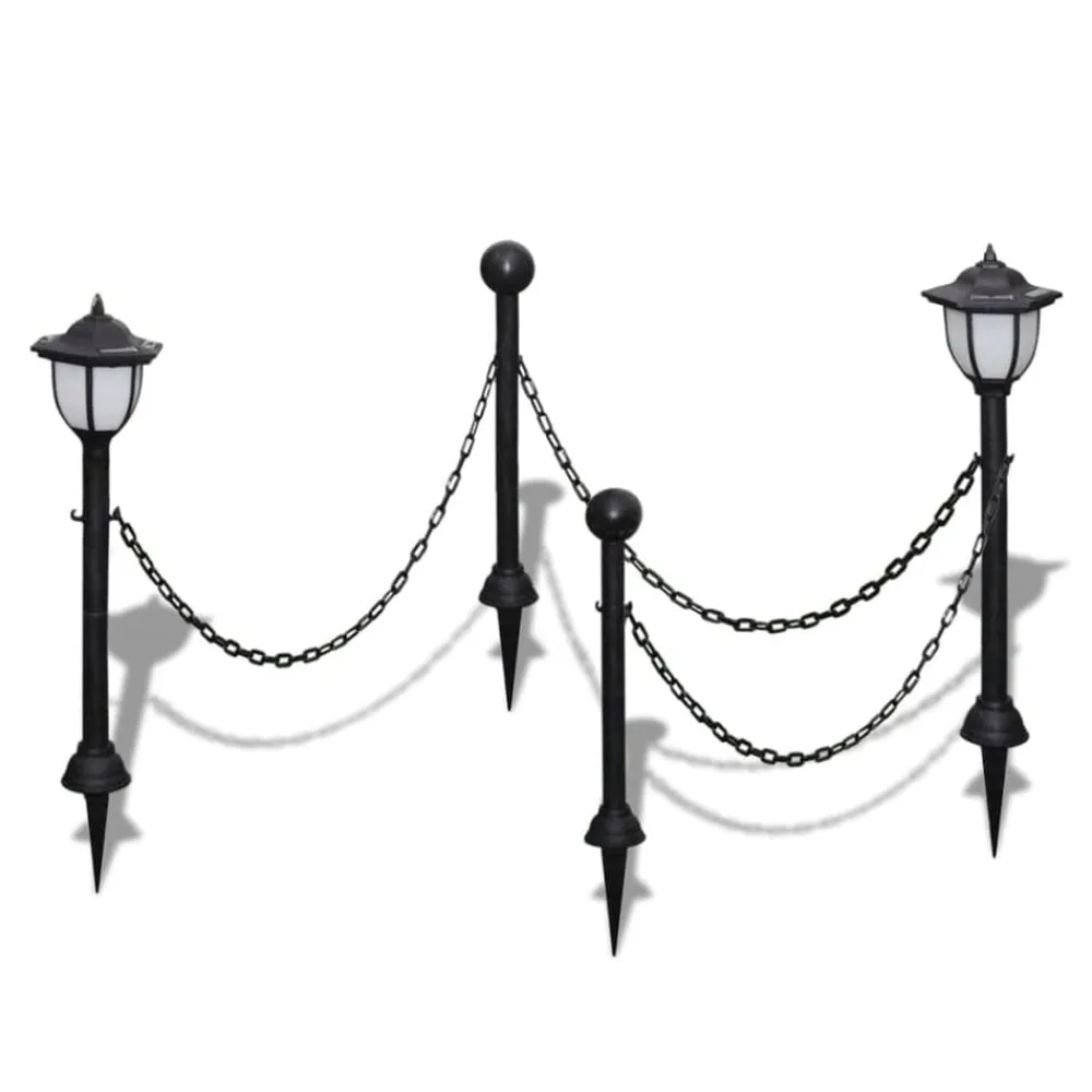 vidaXL Clôture à chaîne avec deux lampes solaires LED et deux piquets