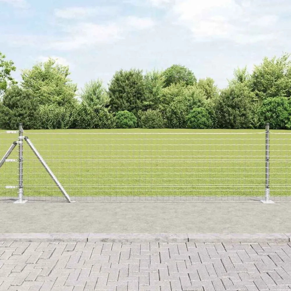 Clôtures & Barrières-vidaXL Clôture avec poteau Argenté 0,4 x 10 m Acier Acier galvanisé
