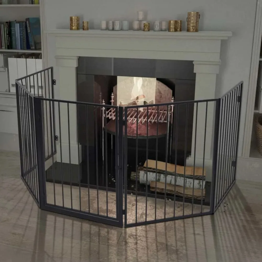 vidaXL Clôture de cheminée pour animaux de compagnie Acier Noir