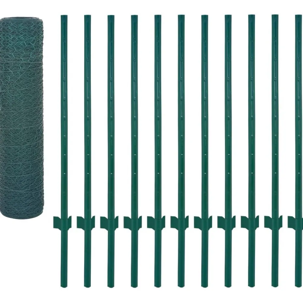 Clôtures & Barrières-vidaXL Clôture en grillage métallique avec poteaux Acier 25x0,5 m Vert