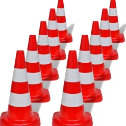 Signalétique-vidaXL Cône de signalisation réfléchissant 10 pcs 50 cm Rouge et blanc