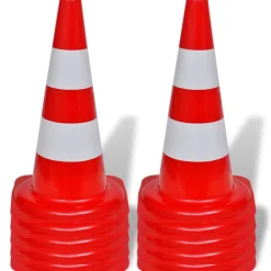 Signalétique-vidaXL Cône de signalisation réfléchissant 10 pcs 50 cm Rouge et blanc