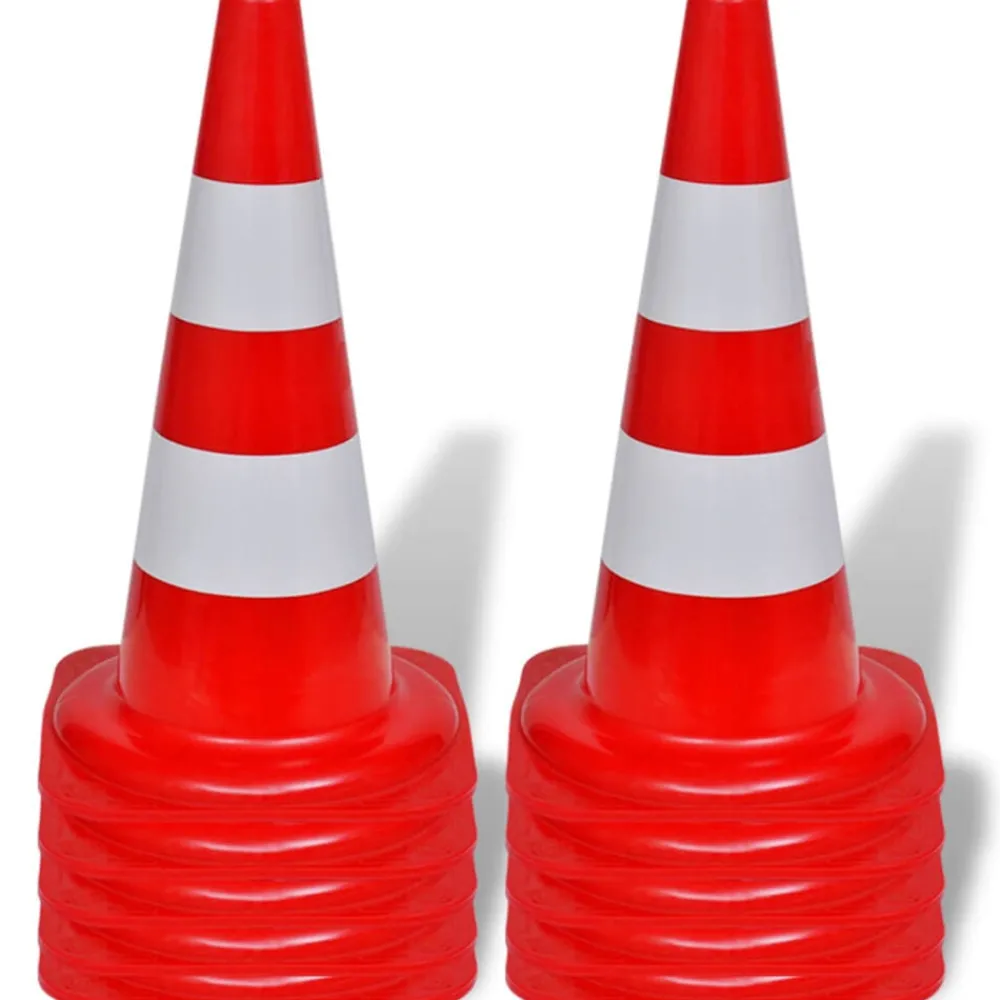 Signalétique-vidaXL Cône de signalisation réfléchissant 10 pcs 50 cm Rouge et blanc