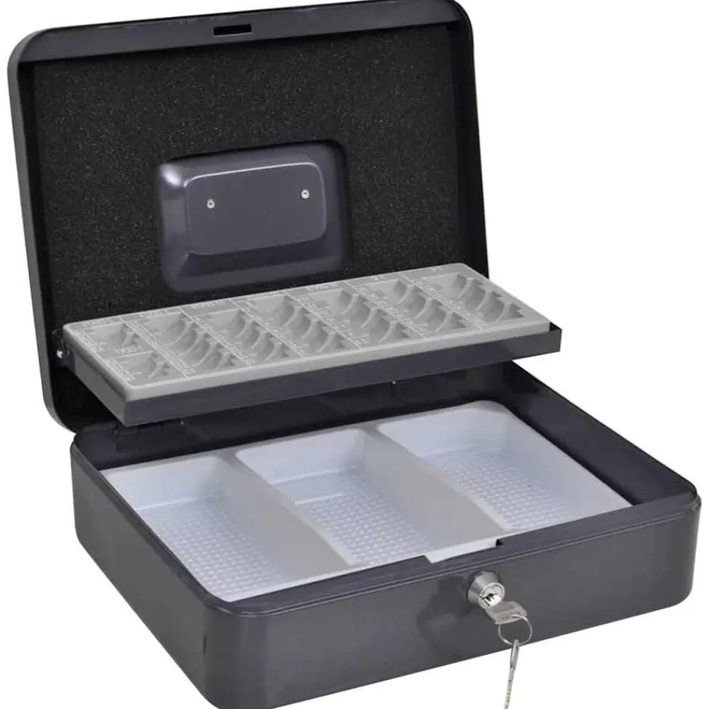 Sécurité À Domicile & Au Bureau-vidaXL Coffre à cash avec verrouillage Gris foncé 30 x 24 x 9 cm Acier