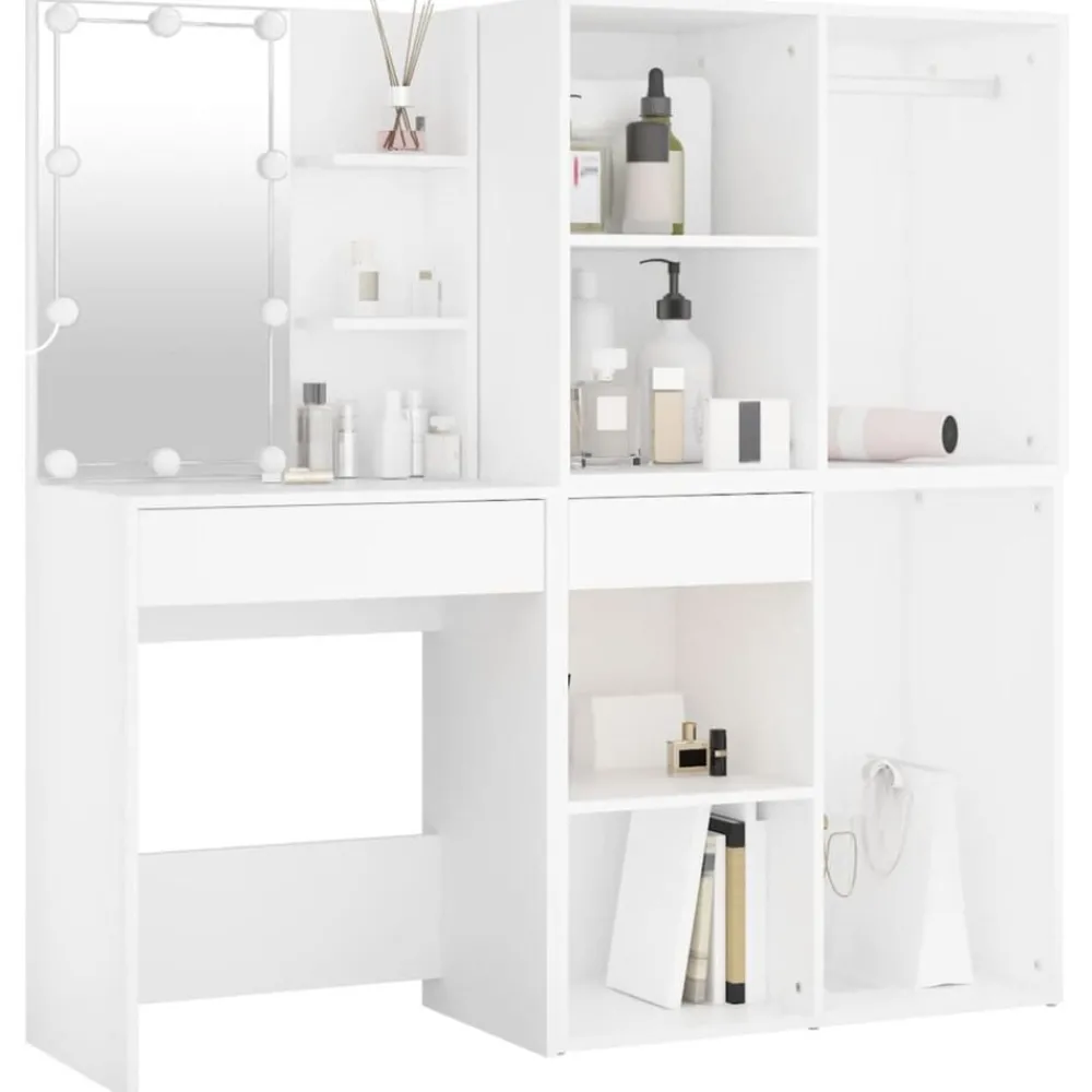 Armoires & Meubles De Rangement-vidaXL Coiffeuse à LED avec 2 armoires Bois d'ingénierie Blanc