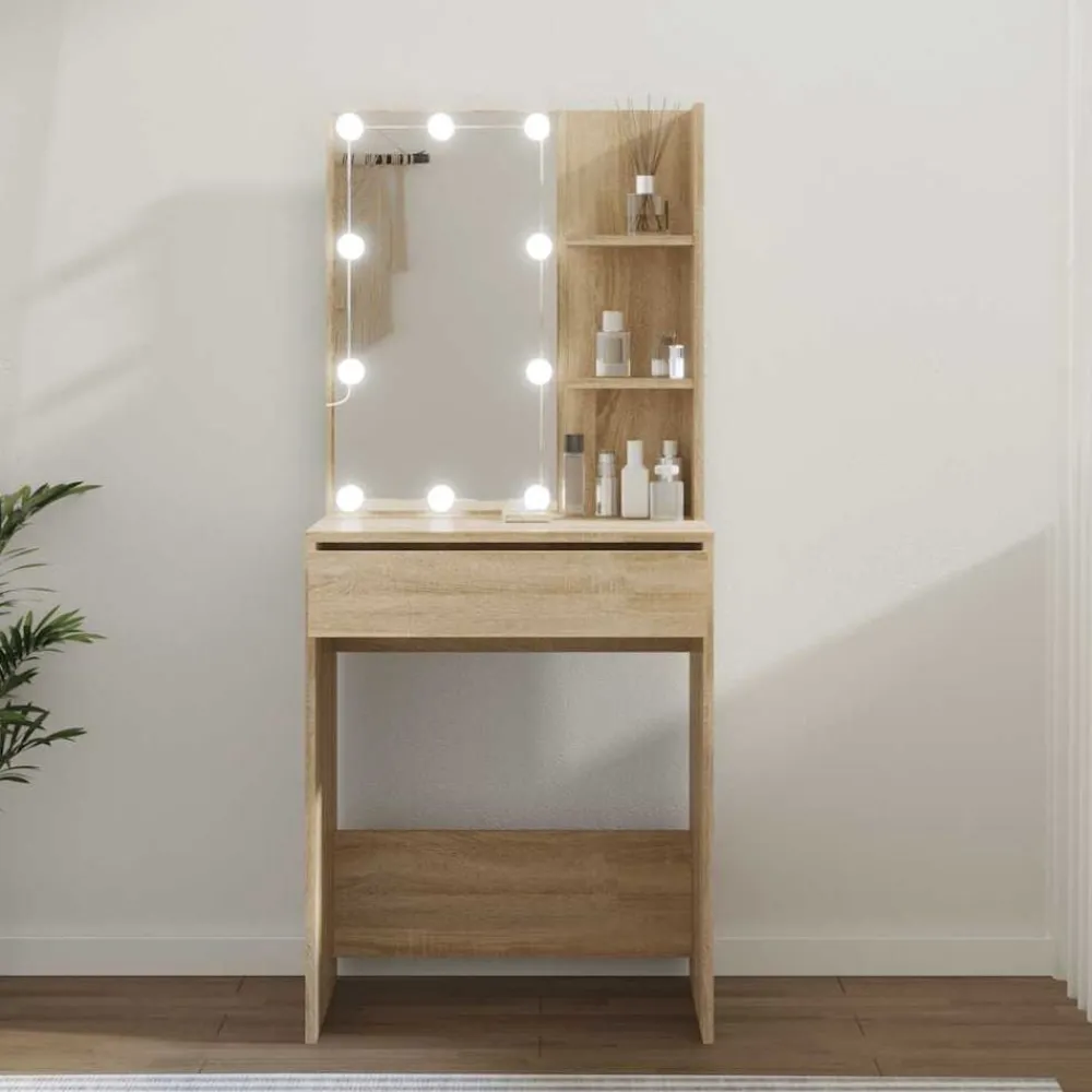 vidaXL Coiffeuse avec LED Chêne sonoma 60x40x140 cm