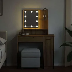 Tables-vidaXL Coiffeuse avec LED chêne artisanal 86,5x35x136 cm ch&ecirc;ne artisanal