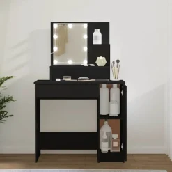 Tables-vidaXL Coiffeuse avec LED 86,5x35x136 cm Noir