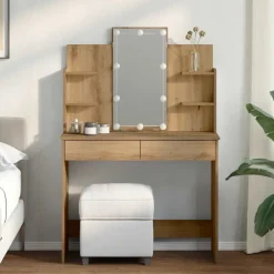 vidaXL Coiffeuse avec lumières LED chêne artisanal 96x40x142 cm