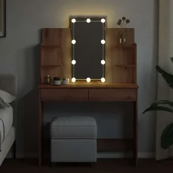 vidaXL Coiffeuse avec lumières LED chêne artisanal 96x40x142 cm