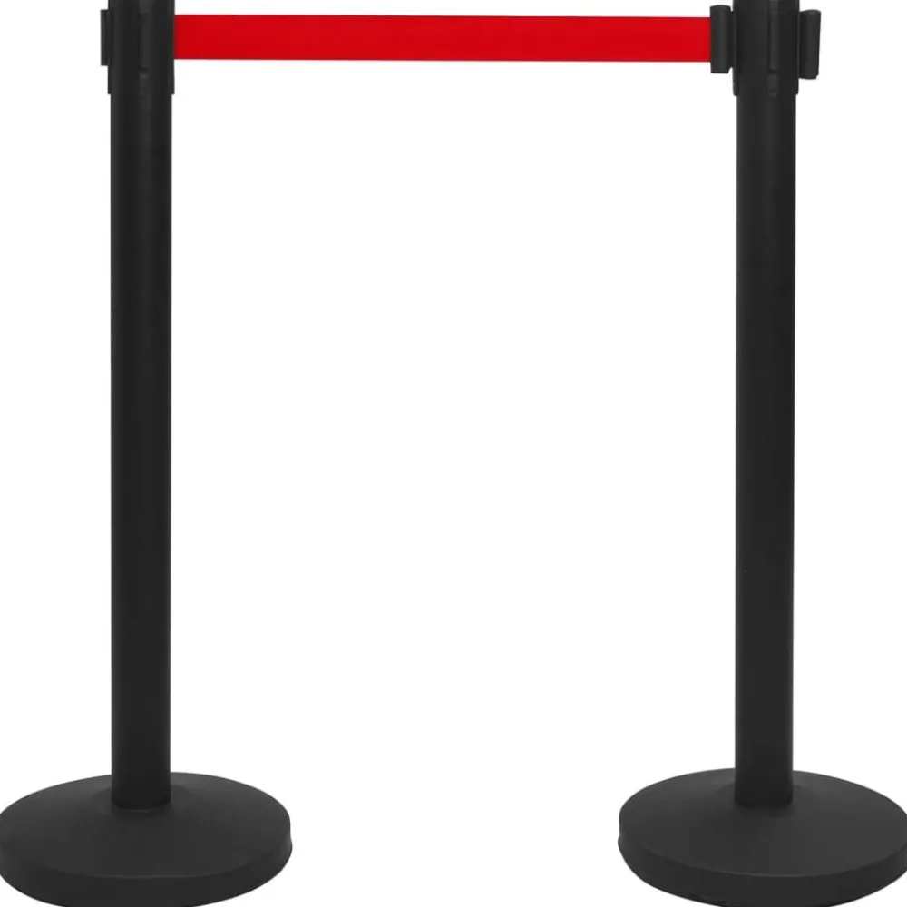 Clôtures & Barrières-vidaXL Colonne avec bande de barrière d'aéroport Inox Noir