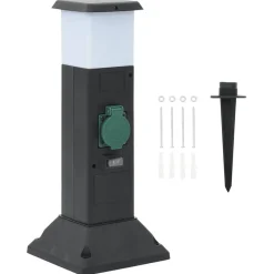 Accessoires Électriques-vidaXL Colonne de prise d'extérieur avec lampe et piquet à 2 voies Noir et vert