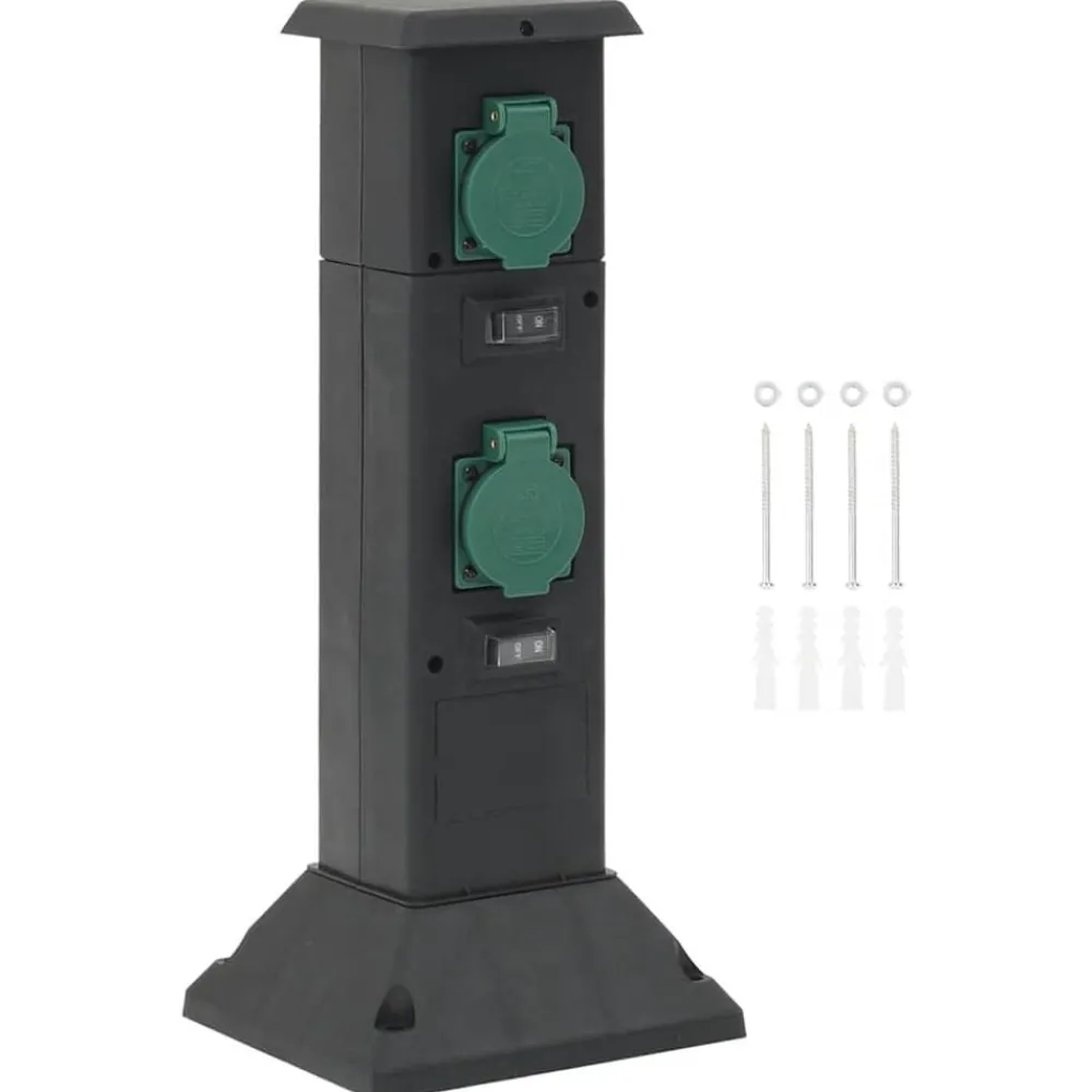 Accessoires Électriques-vidaXL Colonne de prise d'extérieur à 4 voies noir vert 16x16x39,5 cm Noir et vert