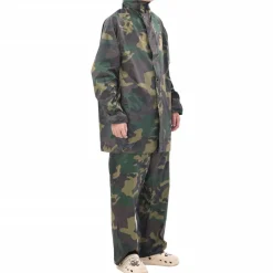 Vêtements & Accessoires-vidaXL Combinaison de pluie avec capuche 2 pcs Hommes Camouflage M Vert