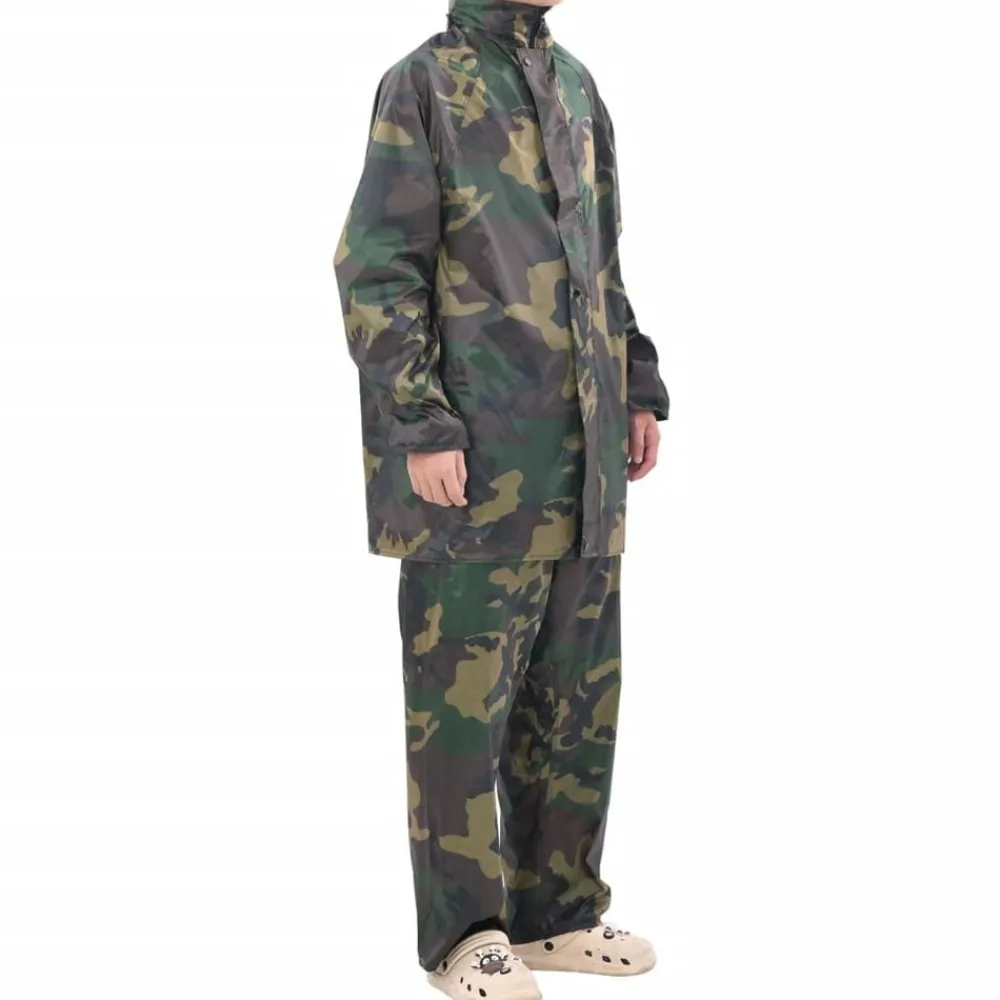 Vêtements & Accessoires-vidaXL Combinaison de pluie avec capuche 2 pcs Hommes Camouflage M Vert