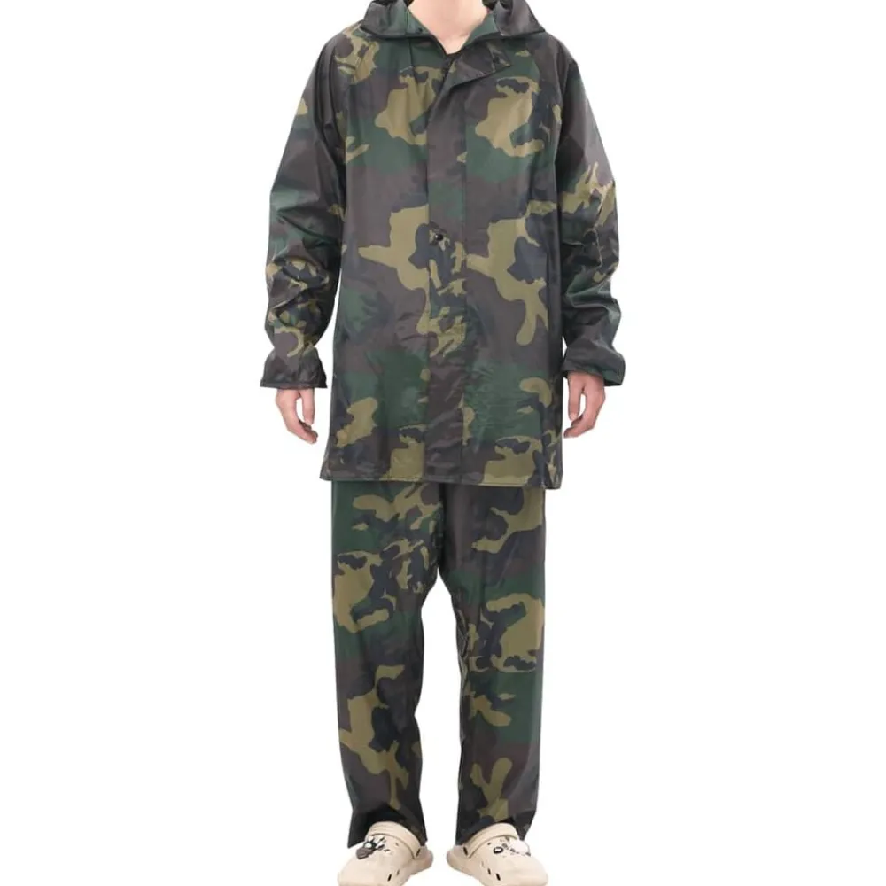 Vêtements & Accessoires-vidaXL Combinaison de pluie avec capuche 2 pcs Hommes Camouflage M Vert