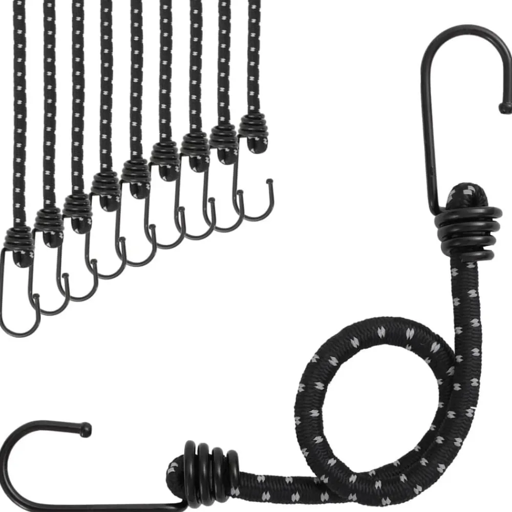 Loisirs De Plein Air-vidaXL Cordes élastiques avec bandes réfléchissantes et crochets 10pcs