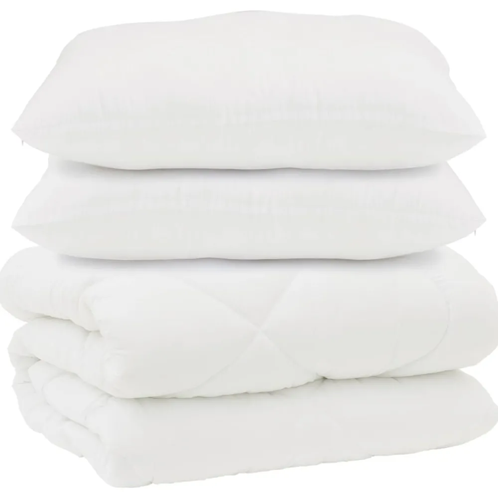 Linge-vidaXL Couette avec Oreillers 3 pcs Blanc Microfibre et Plumes D'oie