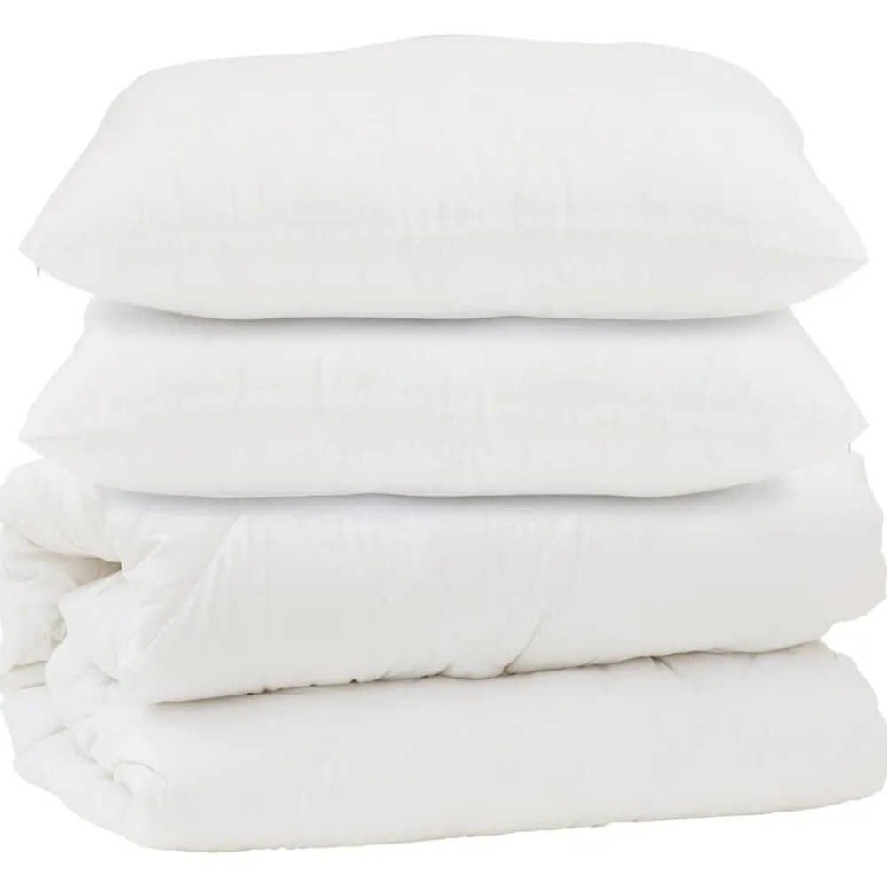 Linge-vidaXL Couette avec oreiller 3 pcs Blanc Microfibre