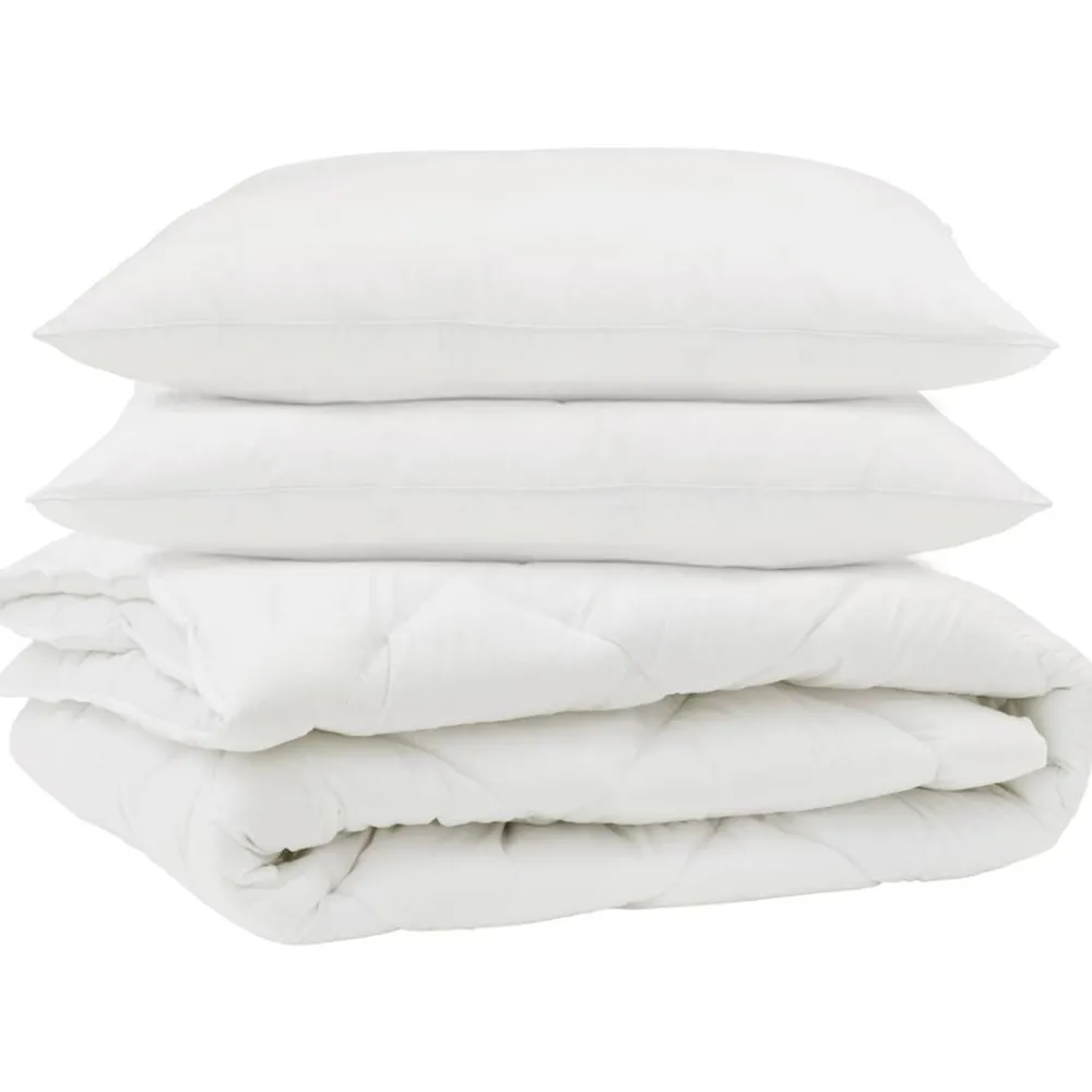 Linge-vidaXL Couette avec oreiller 3 pcs Blanc Microfibre